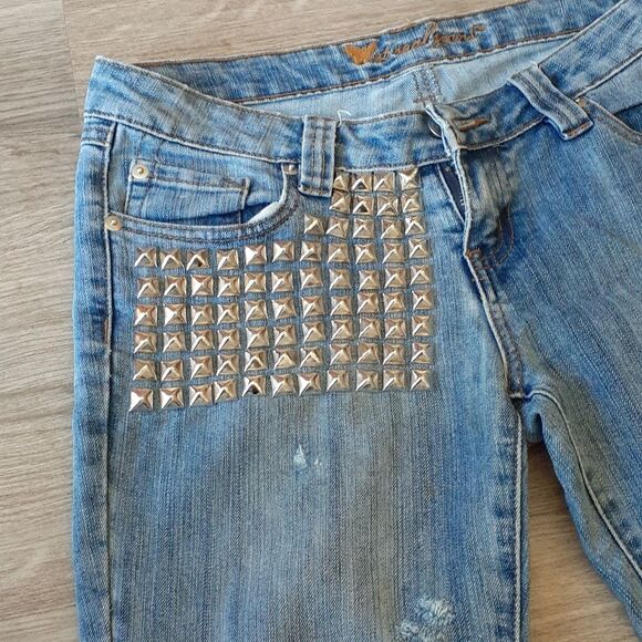 Custom Silver Studded Jeans 28 x 32 Straight Leg - Picture 3 of 8